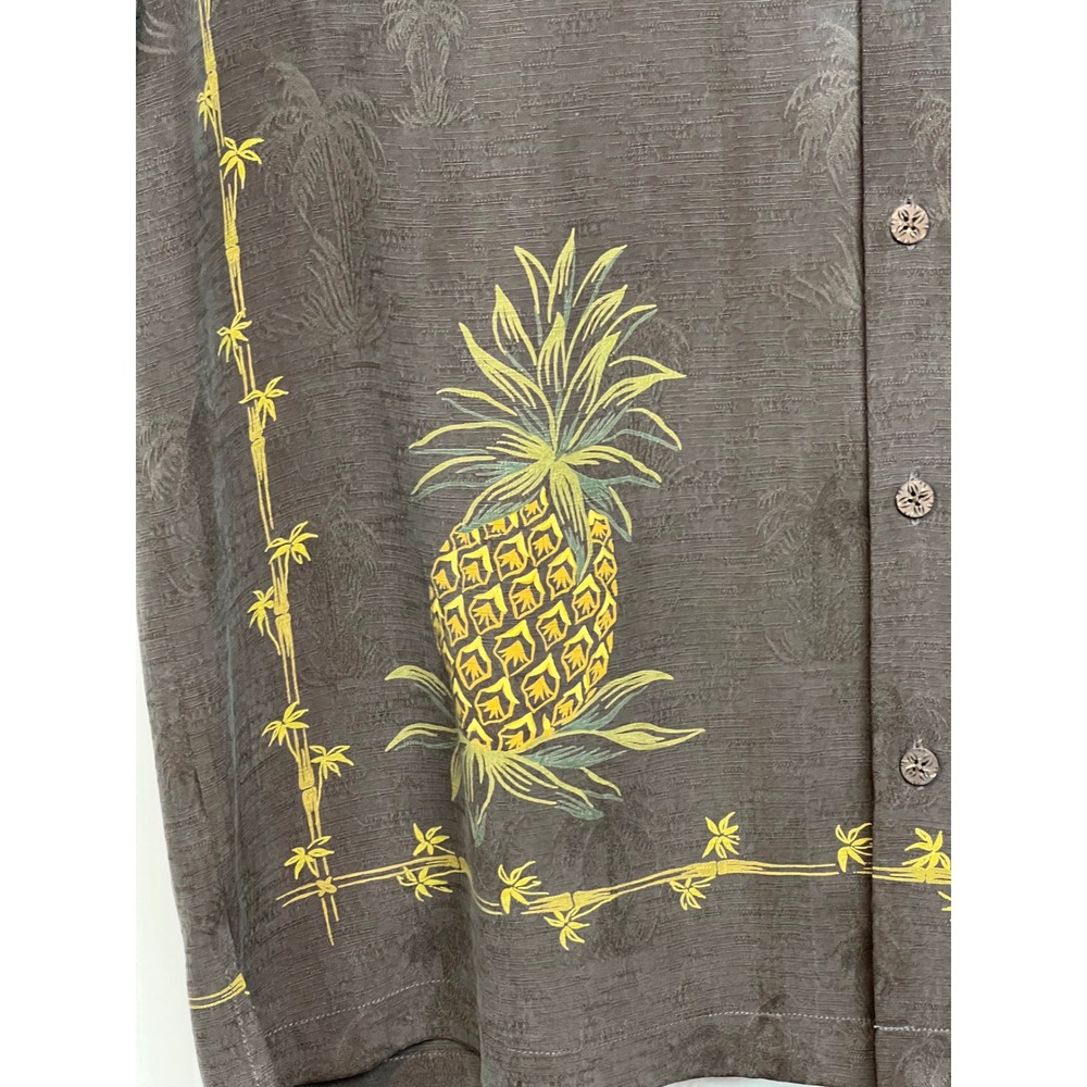 Vintage Tommy Bahama Button Up Mens L Brown Silk Pineapple Embroidered Shirt G01 - Picture 4 of 13